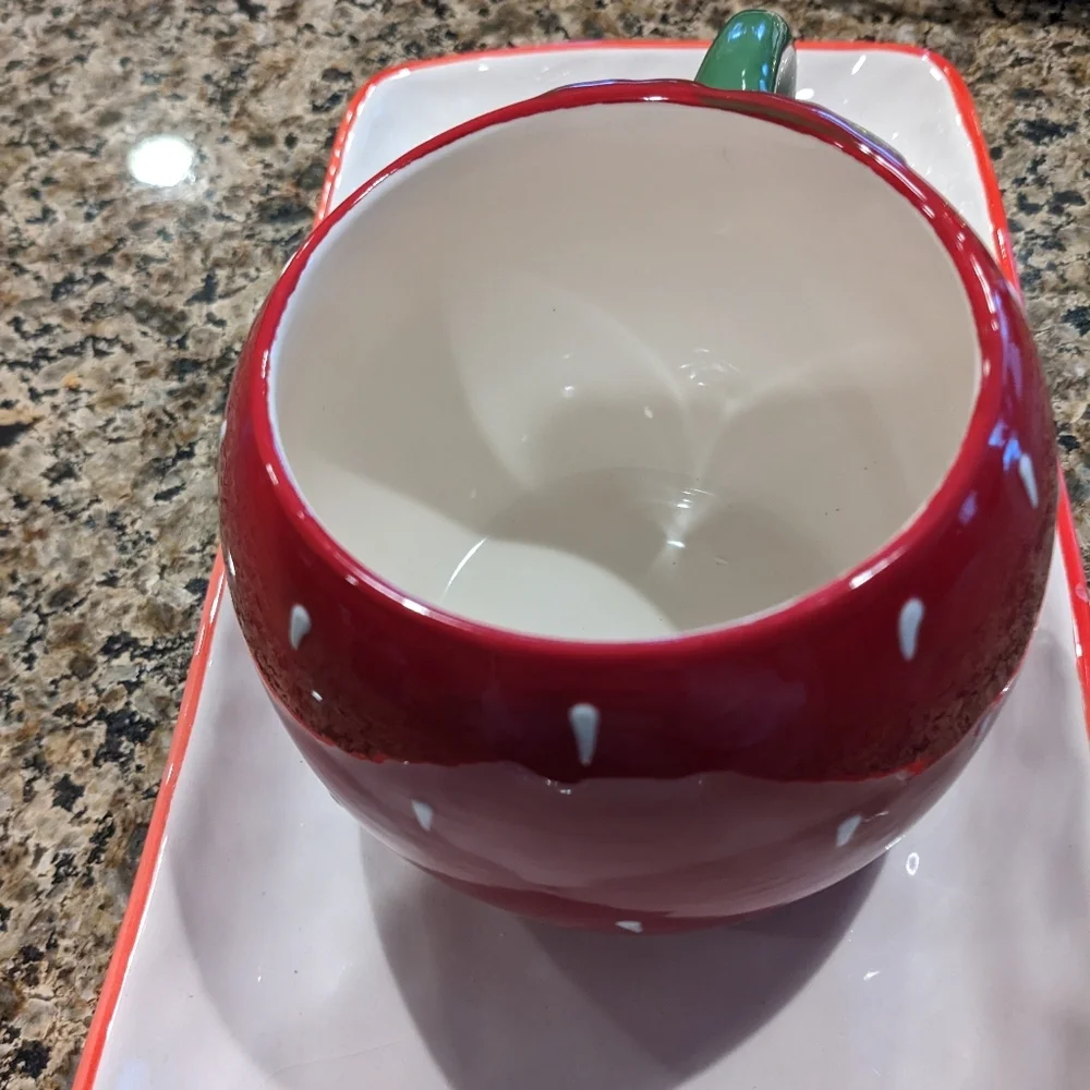 Strawberry Glazed Mug Ceramic Coffee Tea Whimsical Woodland Spring Shortcake